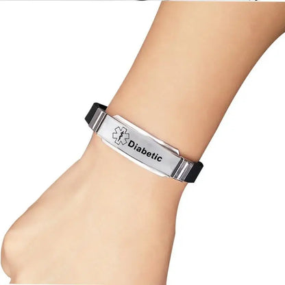 Stainless Steel Engravable Medical Alert Bracelets DIABETES EPILEPSY ALZHEIMER'S ALLERGY SOS Women Men Silicone Bracelet