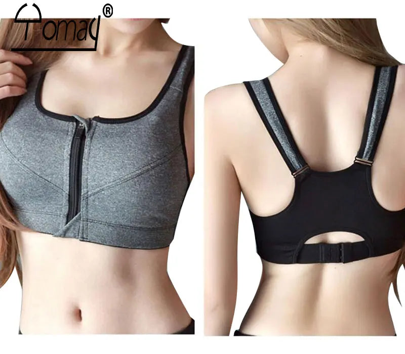 S-5XL Professional Women Plus Size Sport Bra Vest Zipper Front Running Yoga Bra Push Up Shockproof Wirefree Crop GYM Fitness Top