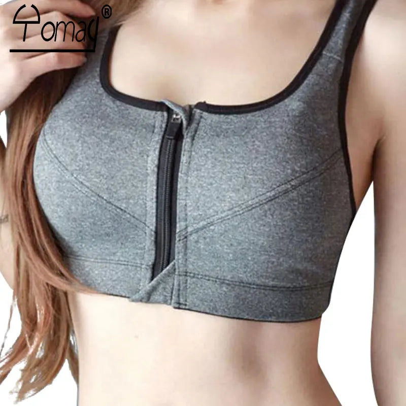 S-5XL Professional Women Plus Size Sport Bra Vest Zipper Front Running Yoga Bra Push Up Shockproof Wirefree Crop GYM Fitness Top