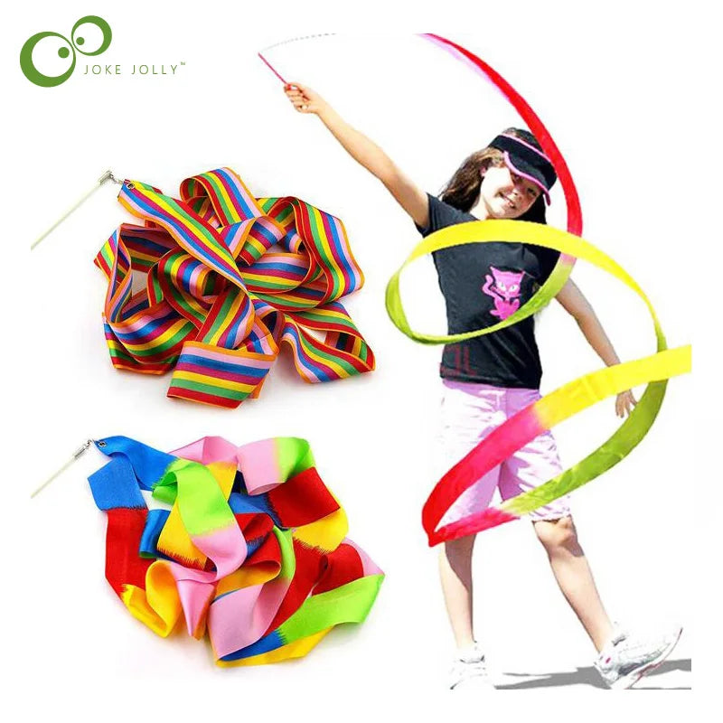 1 Piece 4M Rainbow Color Dance Ribbon Gym Rhythmic Gymnastics Art Gymnastic Ballet Streamer Twirling Rod GYH