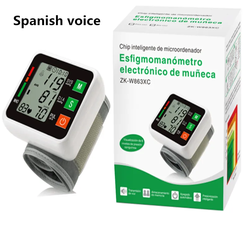 ZOSS latest models  Wrist Digital Blood Pressure Monitor  English / Russian / Portuguese / Spanish Voice  Broadcast Tonometer