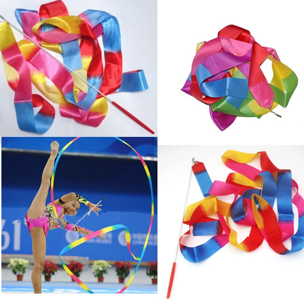 2M/4M Colorful Dance Ribbon Gym Ribbons Dance Ribbon Gym Rhythmic Gymnastics Rod Art Ballet Twirling Stick