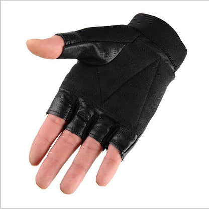 Men's Army Military Tactical Half Finger Leather Fitness Gloves Bike Sport Gloves Gym Exercise Men Black Rivets Punk Gloves G135