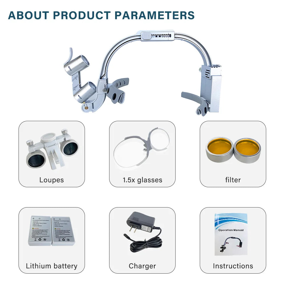 Dental 2.5X 3.5X Loupe Magnification Binocular Surgery Surgical Magnifier with Headlight LED Light Dentist Medical Loupes Lamp
