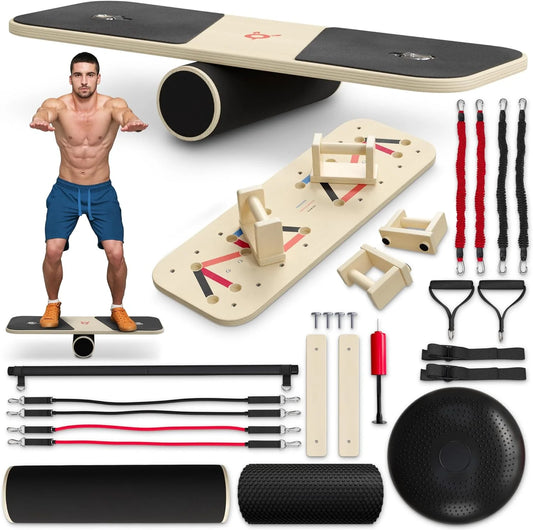 Multi-Function Fitness Wooden Push-Up Board Kit With Pilates Bar Resistance Ba Sets Foldable Stand for Sports & Entertainment