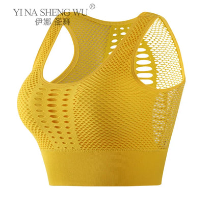 Women's Medium Mesh Support Cross Back Wirefree Removable Cups Sport Bra Tops Freedom Seamless Yoga Gym Running Sports Bras New