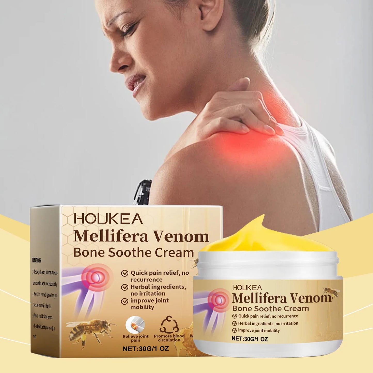 HOUKEA Daily Gentle Joint Care Cream for Wrists and Knees Bee Venom Moisturizing Massage Cream