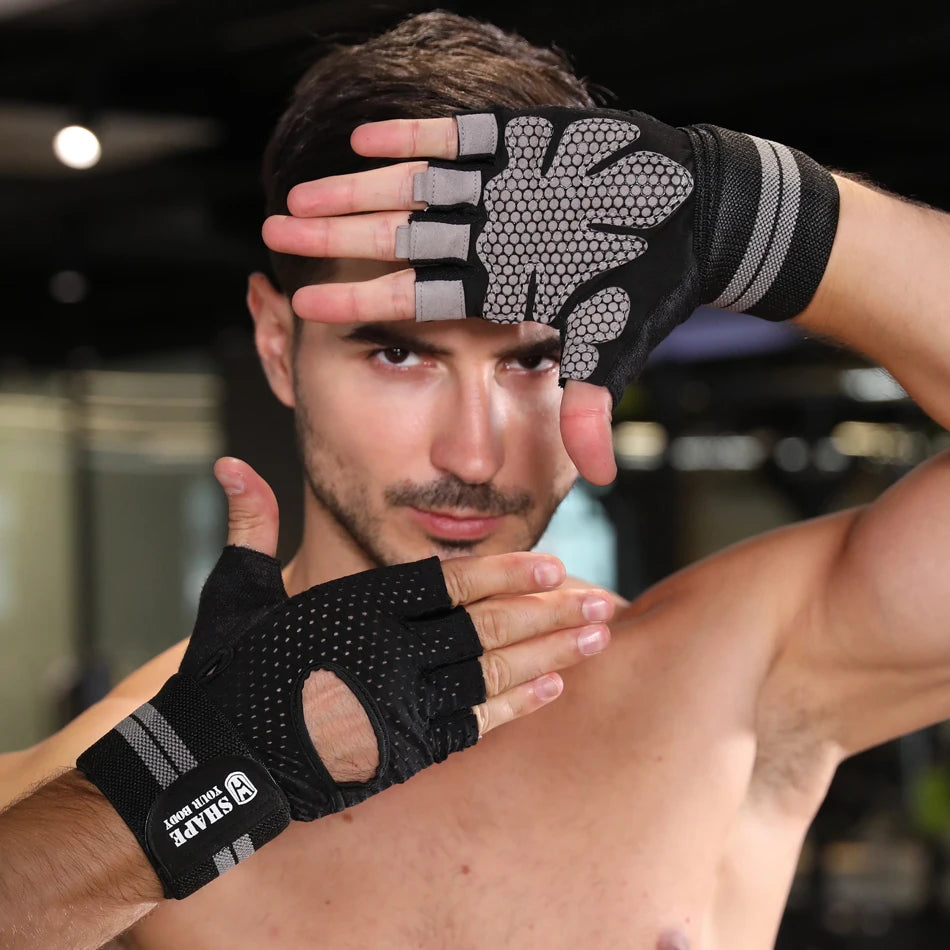 Half Finger Gym Fitness Gloves with Wrist Wrap Support for Men Women Crossfit Workout Power Weight Lifting Equipment