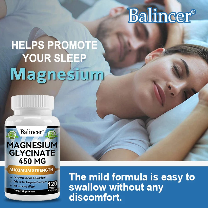 Magnesium Glycinate - Nerves System, Improve Mood Nervous, Muscles Recovery, Heart Health, Sleep Quality Support