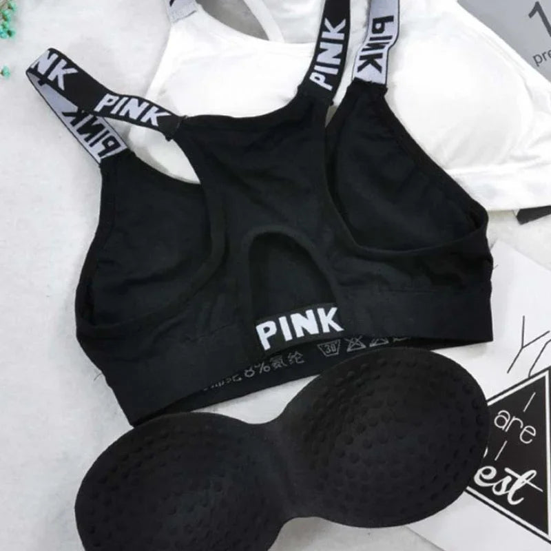 Women's Sports Bra Push Up Fitness Bra Yoga Bra Sport Underwear Running Gym Fitness Tops Black White Letters Seamless Underwear