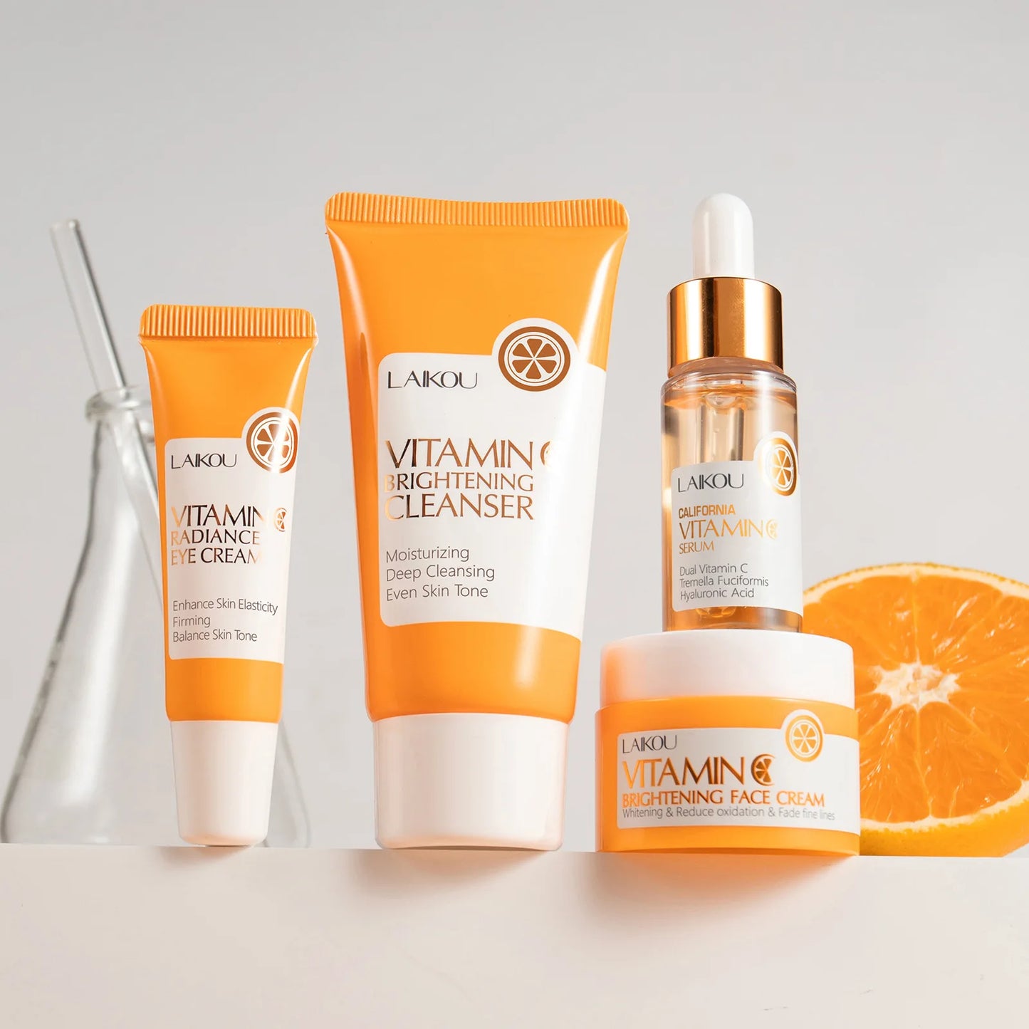 Brightening Vitamin C Skin Care Kit With Antiage Serum Hydrating Cleanser Moisturizing Eye Cream Face Treatment