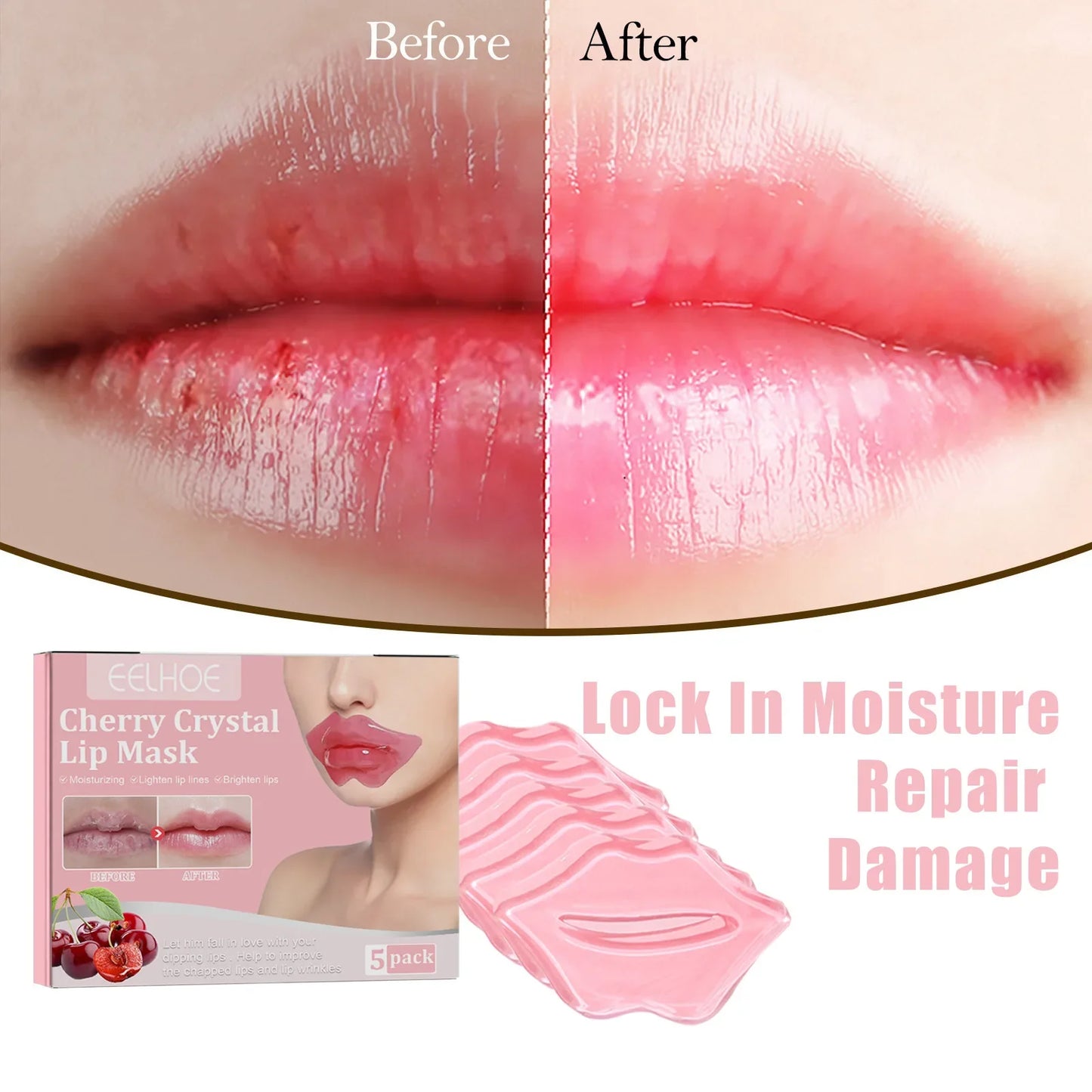 5pcs Cherry Crystal Lip Mask Moisturizing Anti Wrinkle Nourishing Lip Patches Fade Lip Liners Remove Dead Skin Beauty Lips Care