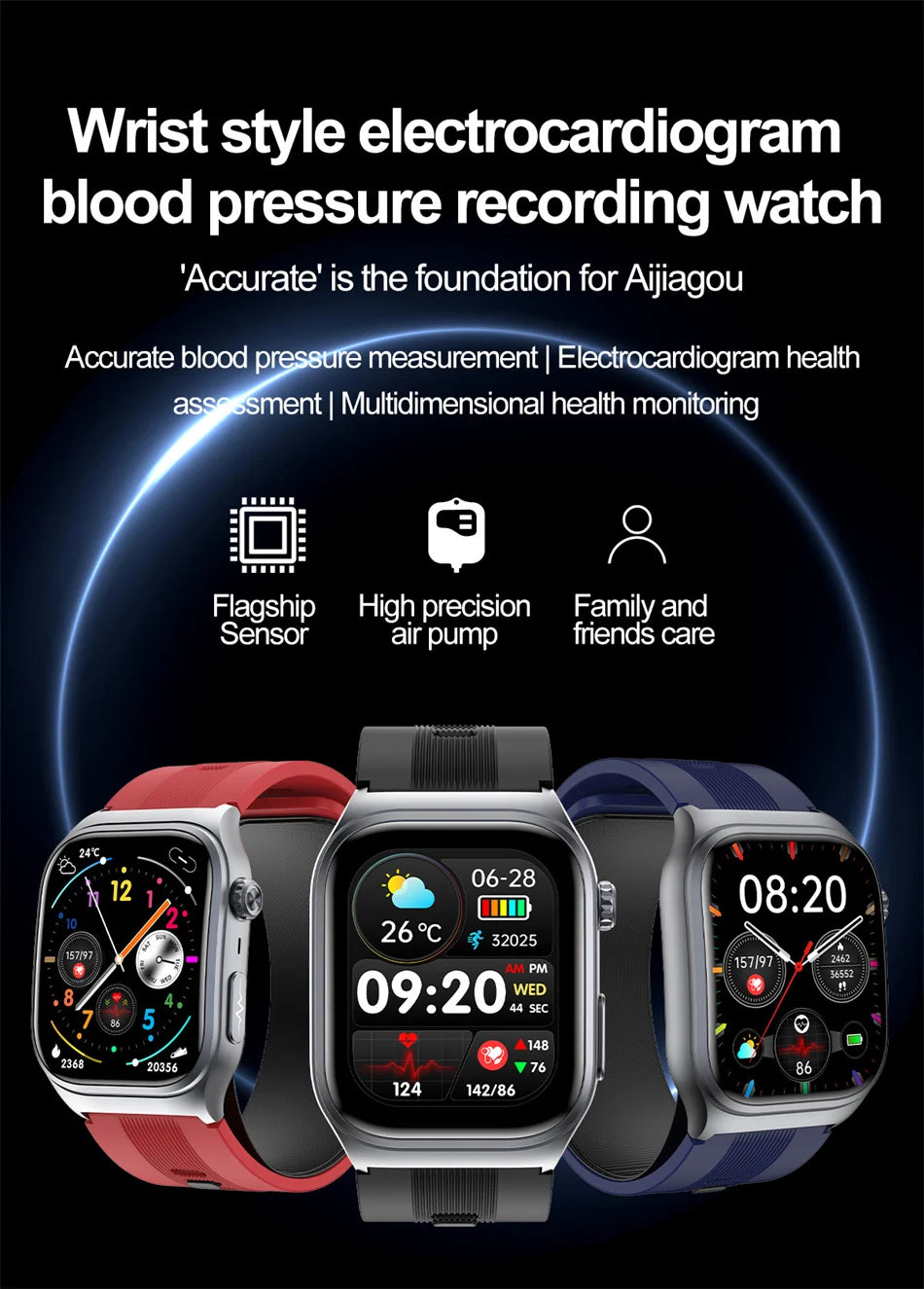 2025 New Health Monitor Smart Watch Blood Pressure Lipid Uric Acid ECG NFC Body Temperature Bluetooth Call Health Smartwatch