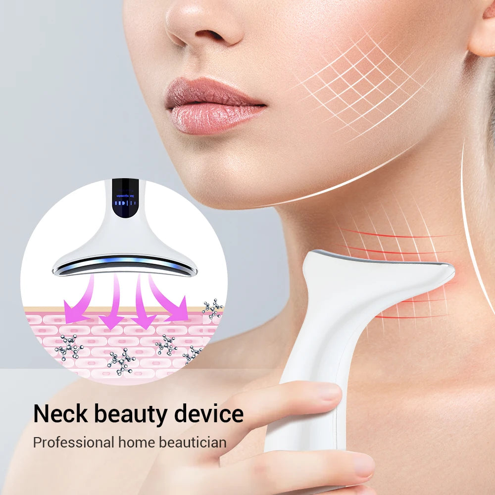 Neck Beauty Device EMS Micro-current LED Photon Firming Rejuvenating Anti Wrinkle Thin Double Chin Skin Care Facial Massager