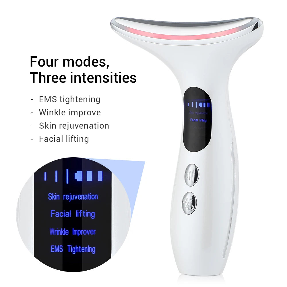 Neck Beauty Device EMS Micro-current LED Photon Firming Rejuvenating Anti Wrinkle Thin Double Chin Skin Care Facial Massager