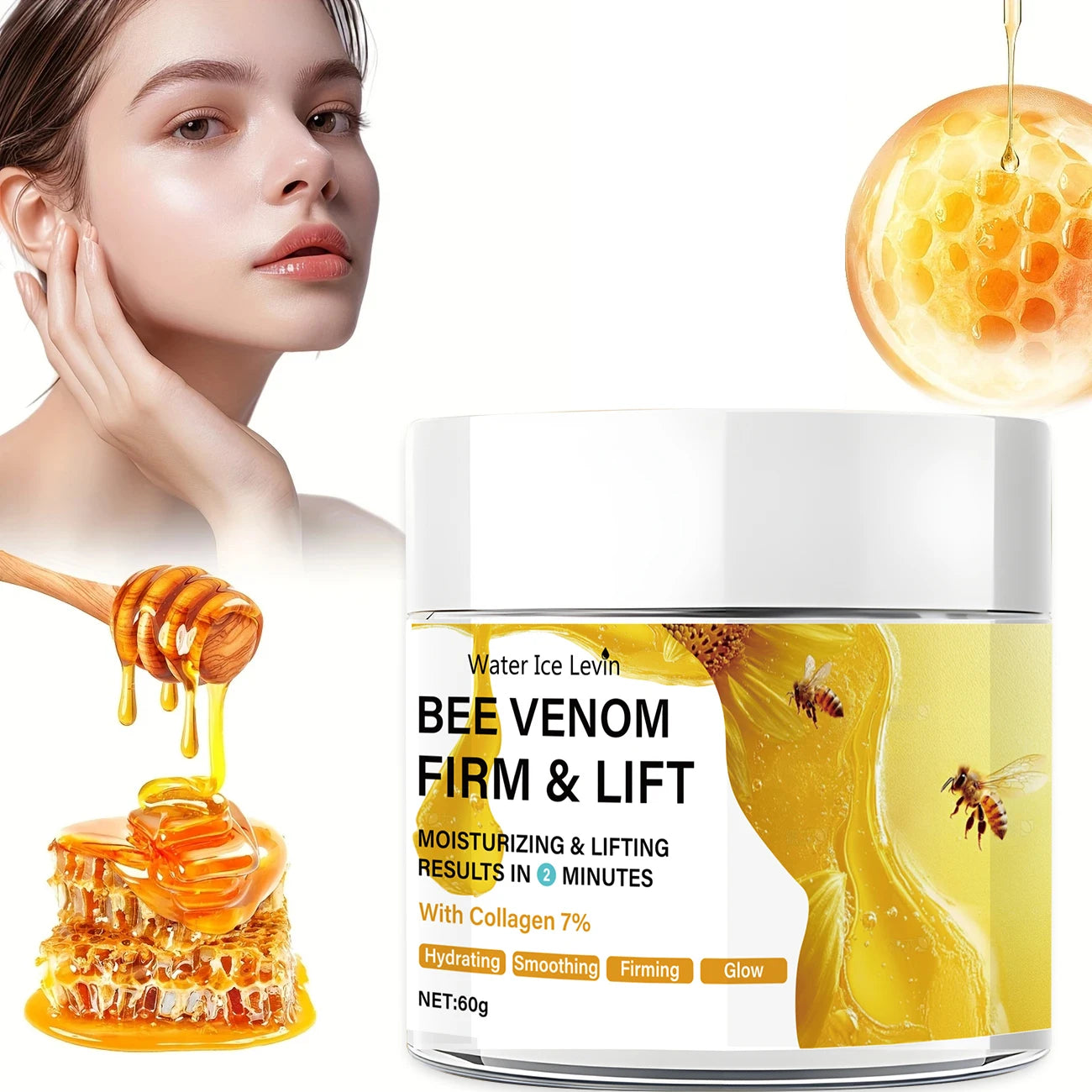 Bee Vemon Instant Facial Lifting Cream - 60g |   Firming and Rejuvenating Skin, Smoothing Fine Lines and Wrinkles |   All Skin Types