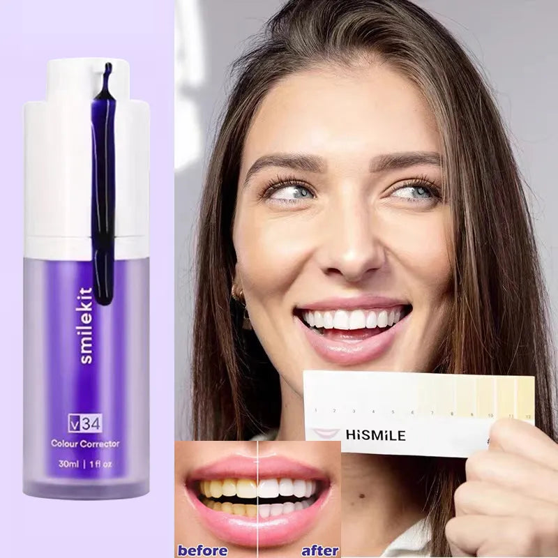 Smilekit V34 Purple Toothpaste Color Corrector Teeth Cleans Oral Cavity Keep Refreshing Yellow Stain Reduction Whitening Product