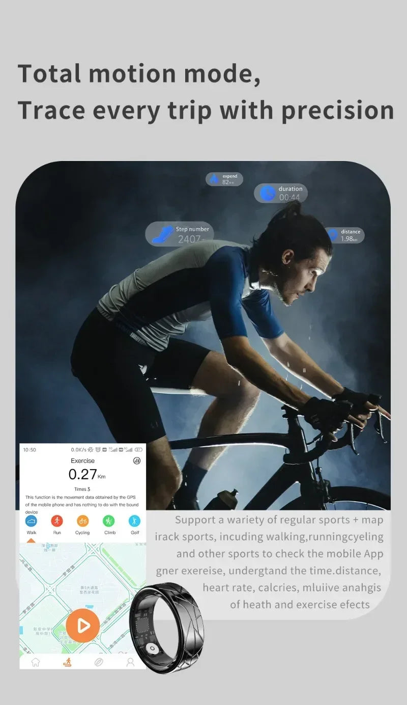 Smart Ring Health Monitoring IP68&5ATM Waterproof for Women Men Multi-sport Modes Bluetooth Sleep Tracker Finger Ring for Photo
