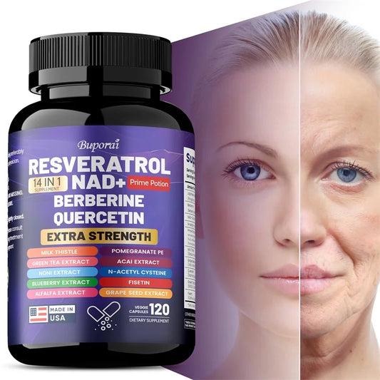Resveratrol Nad+ Berberine Quercetin - Improve Aging, Anti-oxidation, Promote Metabolism, Protect Nerve Health, Non-GMO