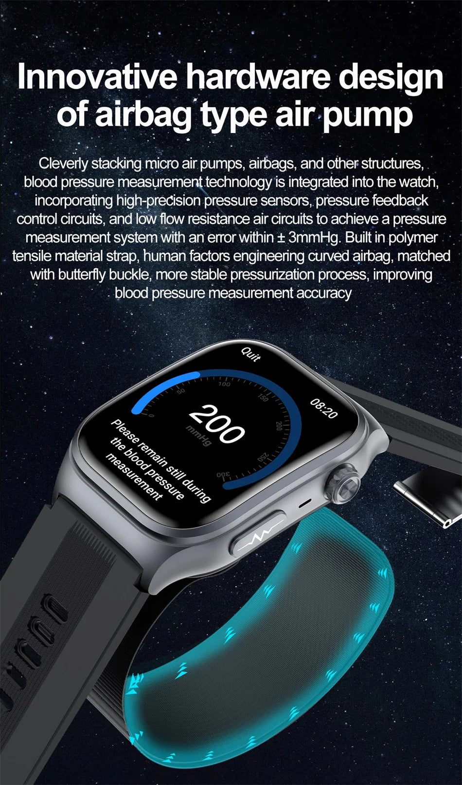 2025 New Health Monitor Smart Watch Blood Pressure Lipid Uric Acid ECG NFC Body Temperature Bluetooth Call Health Smartwatch