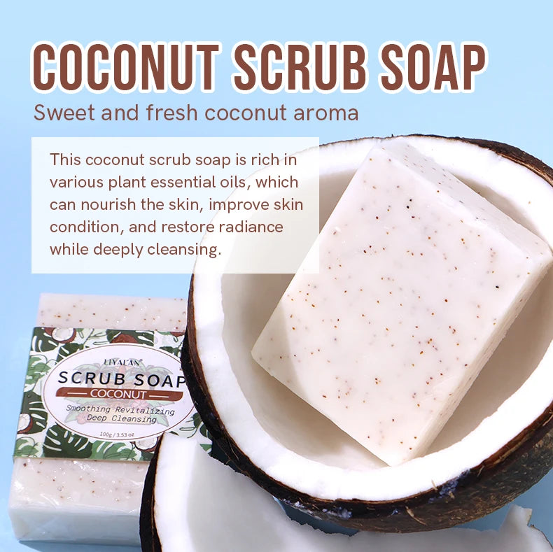 Coconut Exfoliating Scrub Soap Bar Deep Cleaning Bath Revitalizing Softens Cuticle Smooth Skin Jojoba Oil Moisturizing Body Wash