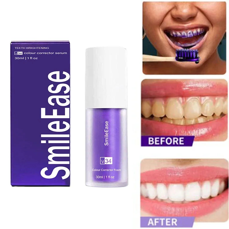 V34 Whitening Fresh Breath Brightening Purple Toothpaste Remove Stain Reduce Yellowing Care For Teeth Gums Oral 30ml Hot Selling