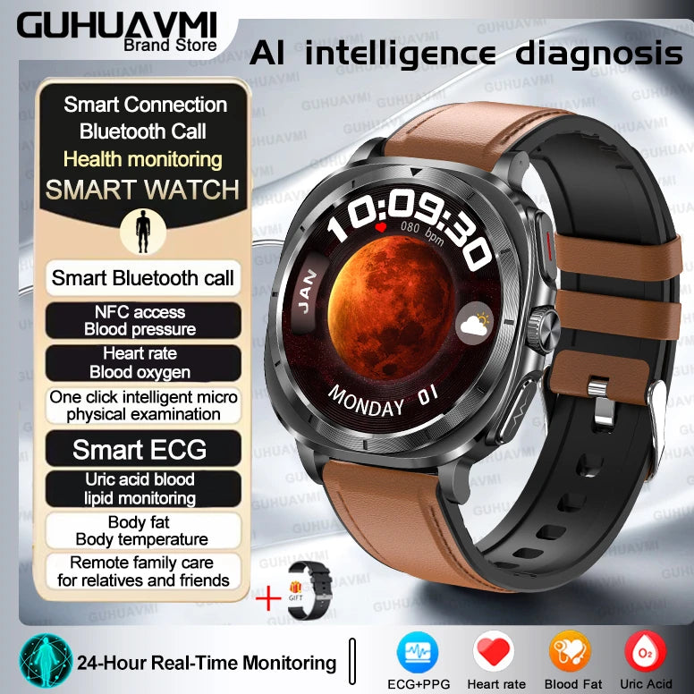 2025 NEW Health monitoring ECG+PPG Smart Watch Uric Acid Blood fat Blood Pressure High Precision Analysis Smart Watch Voice call