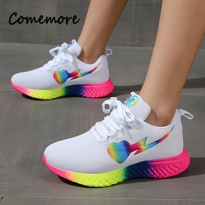 Comemore Low Top Lace Up Round Toe Casual Shoes Women Sport Running Shoe Round Toe Comfortable Women's Breathable Mesh Sneakers