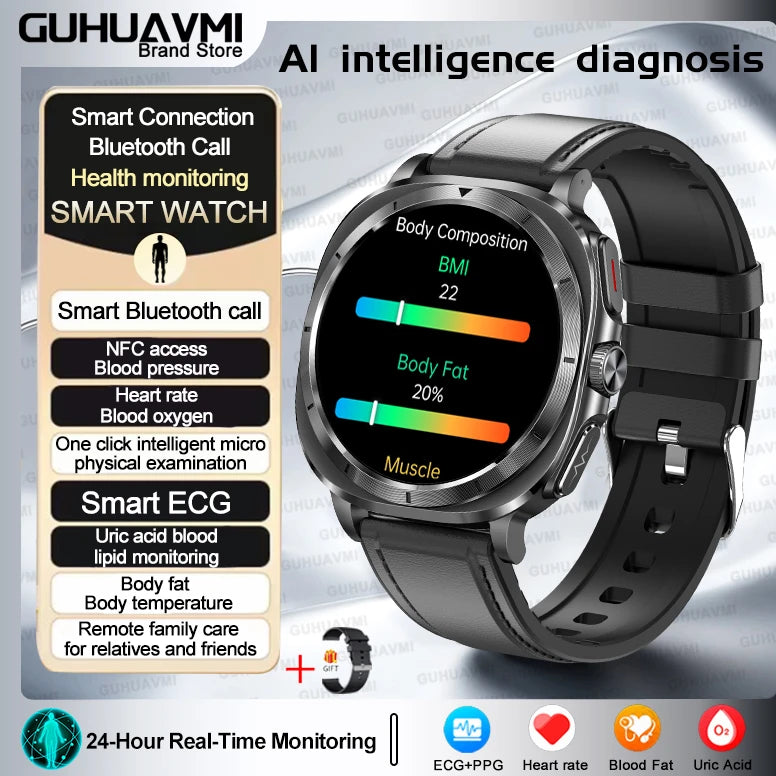 2025 NEW Health monitoring ECG+PPG Smart Watch Uric Acid Blood fat Blood Pressure High Precision Analysis Smart Watch Voice call