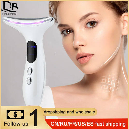 EMS Microcurrent Face Neck Beauty Device LED Photon Firming Rejuvenation Anti Wrinkle Thin Double Chin Skin Care Facial Massager