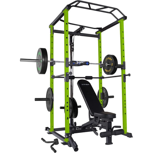 160lb Green Home Gym Set Multi-functional Power Cage, Home Adjustable Pullup Squat Rack 1000Lbs Capacity Comprehensive Fitness B