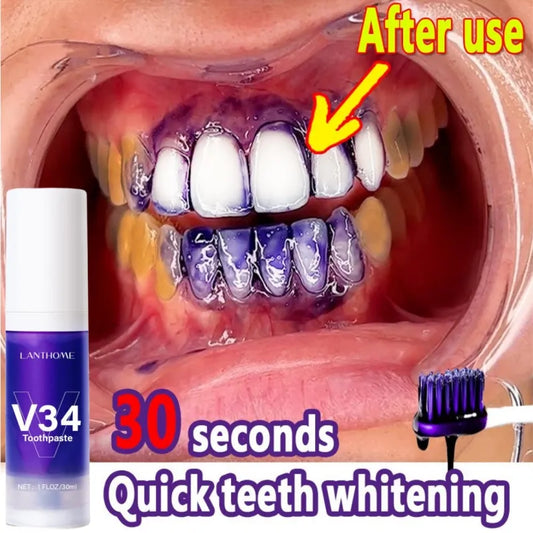 V34 Pro Reduce Yellowing Oral Clean Care Easy Smile Purple Corrector Teeth Whitening Toothpaste Enamel Care Removal Plaque Stain