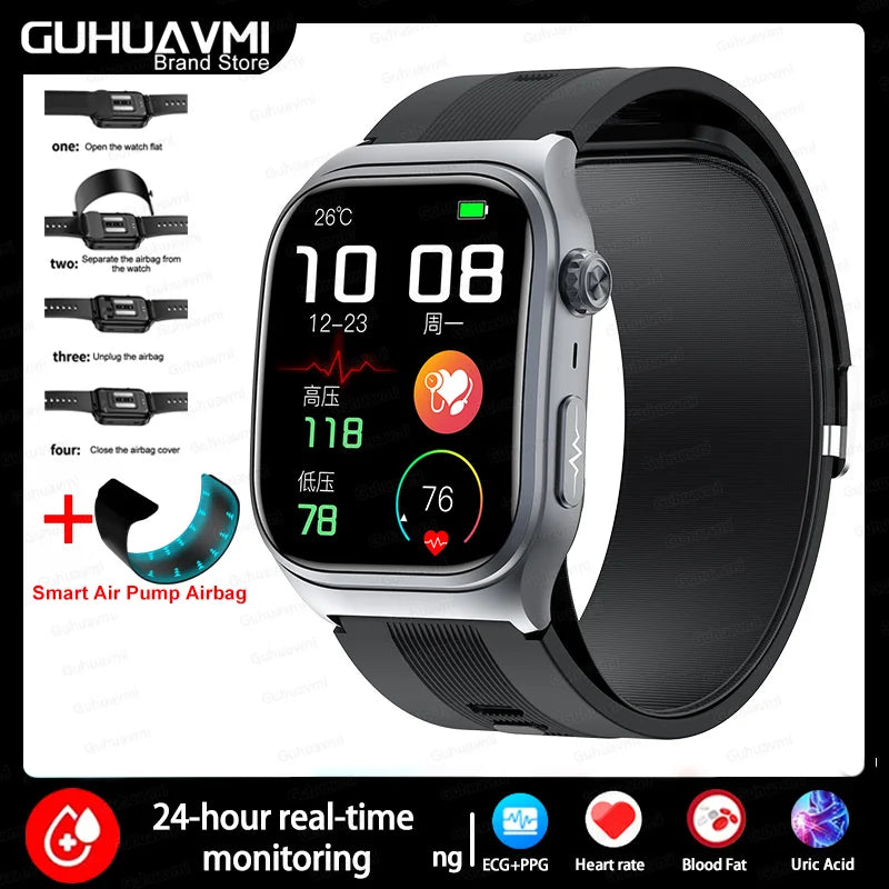 2025 New Health Monitor Smart Watch Blood Pressure Lipid Uric Acid ECG NFC Body Temperature Bluetooth Call Health Smartwatch