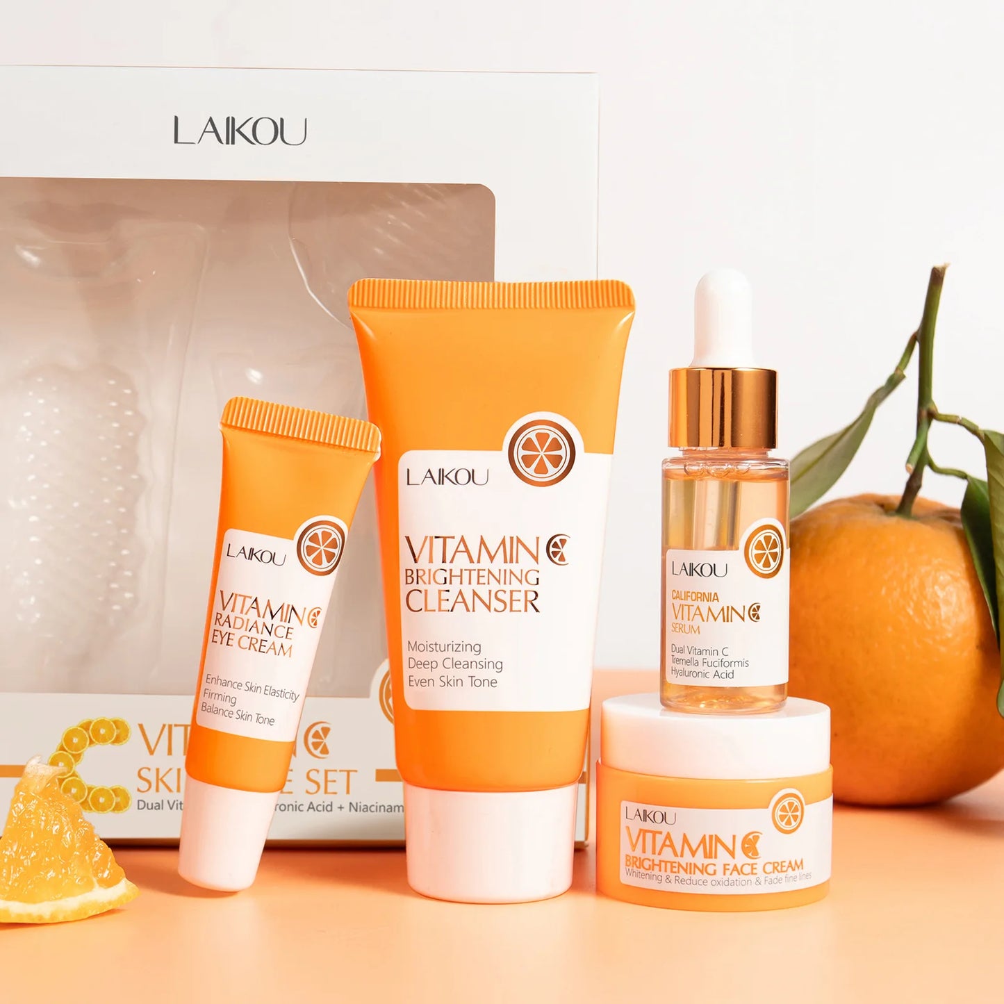 Brightening Vitamin C Skin Care Kit With Antiage Serum Hydrating Cleanser Moisturizing Eye Cream Face Treatment