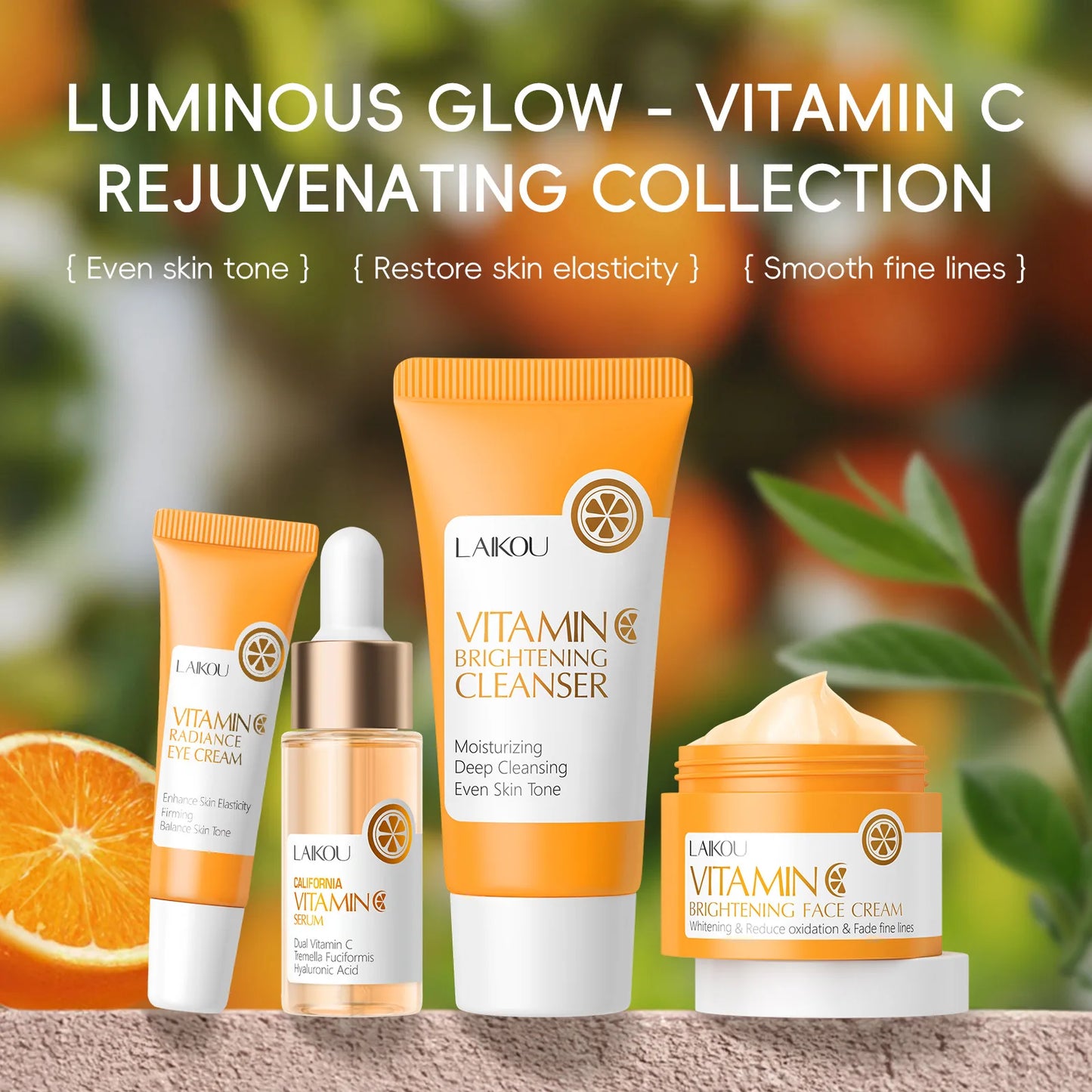 Brightening Vitamin C Skin Care Kit With Antiage Serum Hydrating Cleanser Moisturizing Eye Cream Face Treatment