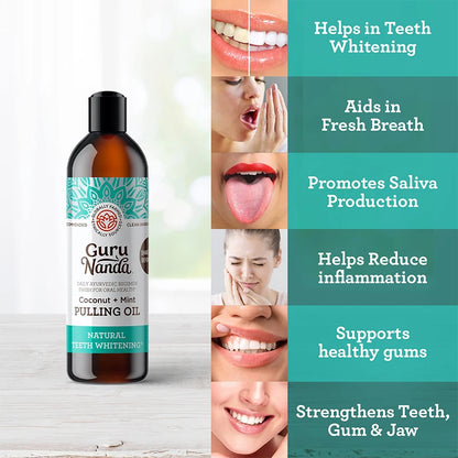 GuruNanda Coconut Mint Pulling Oil Mouthwash Alcohol-free Teeth Whitening Fresh Oral Breath Tongue Scraper Set Mouth Health Care