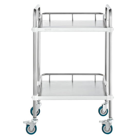 Lab Rolling Cart, 2-Shelf Stainless Steel Rolling Cart, Lab Serving Cart with Swivel Casters, Dental Utility Cart for Clinic, La