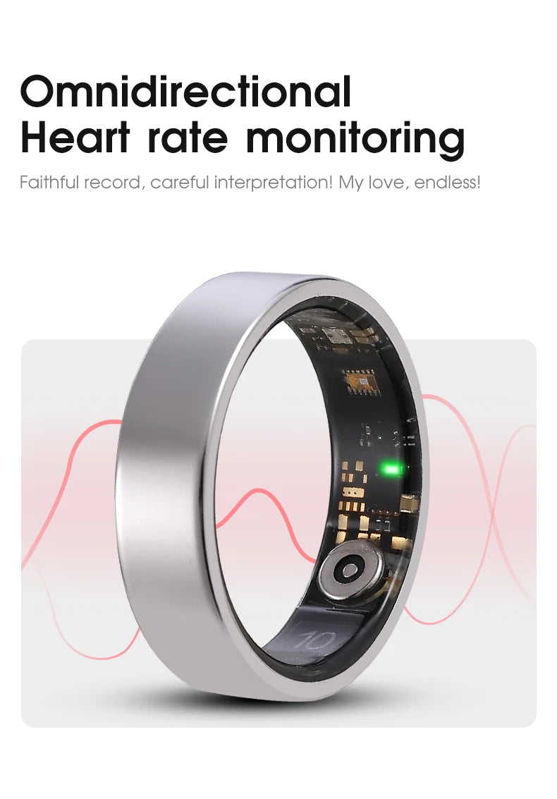 JUSTLANG Smart Ring Sports Ring Health Monitoring Bluetooth Heart Rate Blood Oxygen Sleep Pressure Motion Data Magnetic Charging