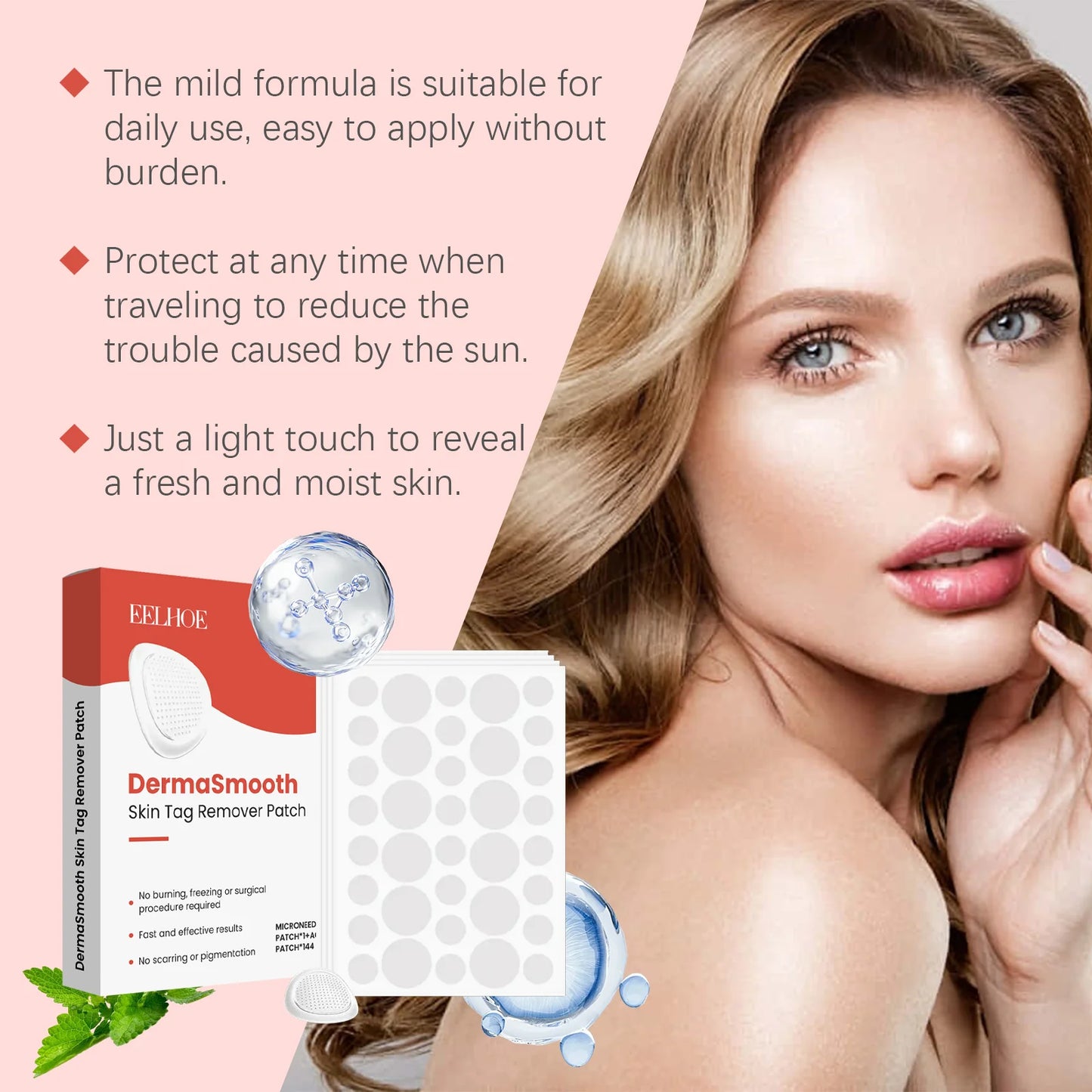 Skin care patch: A daily body care patch that gently cleanses the skin, clears acne, and is thin, invisible and transparent.