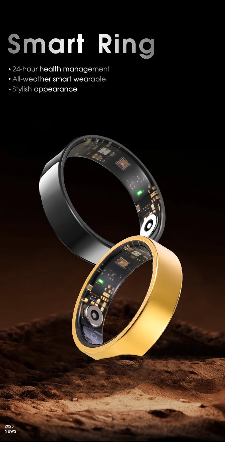 JUSTLANG Smart Ring Sports Ring Health Monitoring Bluetooth Heart Rate Blood Oxygen Sleep Pressure Motion Data Magnetic Charging