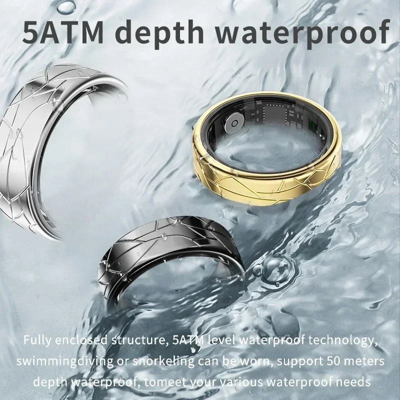 Smart Ring Health Monitoring IP68&5ATM Waterproof for Women Men Multi-sport Modes Bluetooth Sleep Tracker Finger Ring for Photo