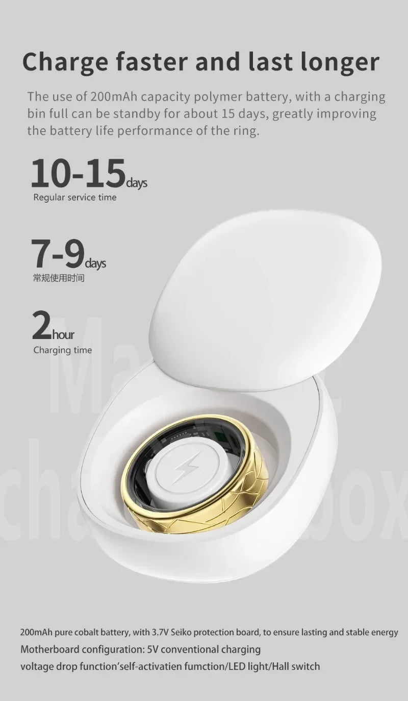 Smart Ring Health Monitoring IP68&5ATM Waterproof for Women Men Multi-sport Modes Bluetooth Sleep Tracker Finger Ring for Photo