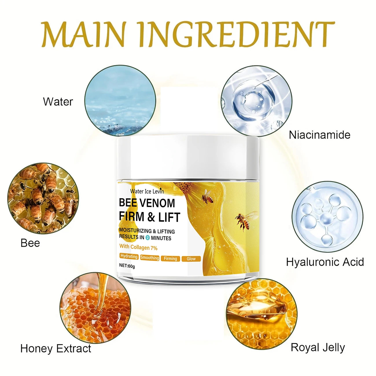 Bee Vemon Instant Facial Lifting Cream - 60g |   Firming and Rejuvenating Skin, Smoothing Fine Lines and Wrinkles |   All Skin Types