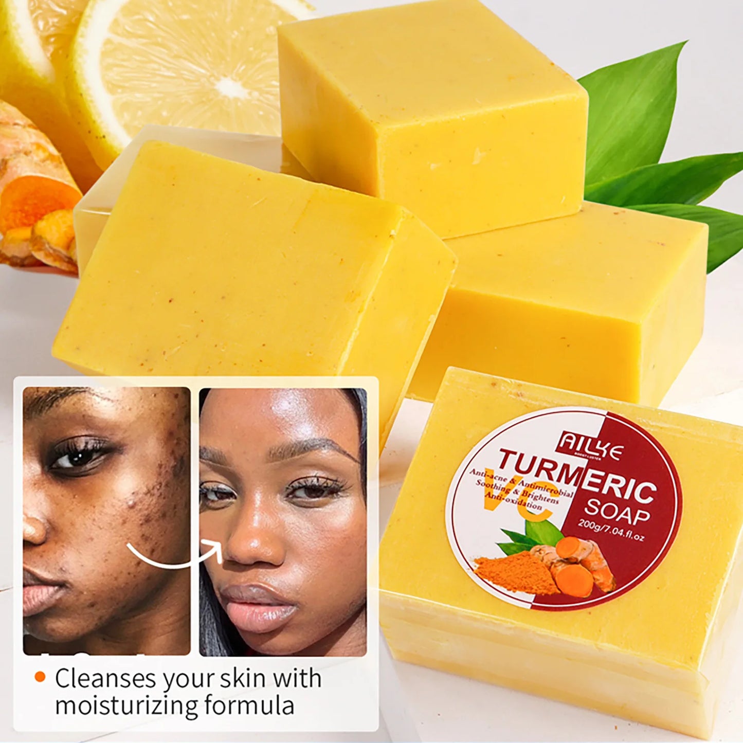 AILKE Natural Turmeric Skin Care Range, Lightening, Cleaning Skin, Moisturizes, Remove Acne and Pimples, Refining Pores
