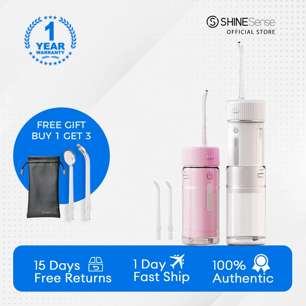 ShineSense SIO400 Water Flosser Dental Oral Irrigator with 4 Modes 4 Nozzles, USB Rechargeable Waterproof for Teeth Whitening