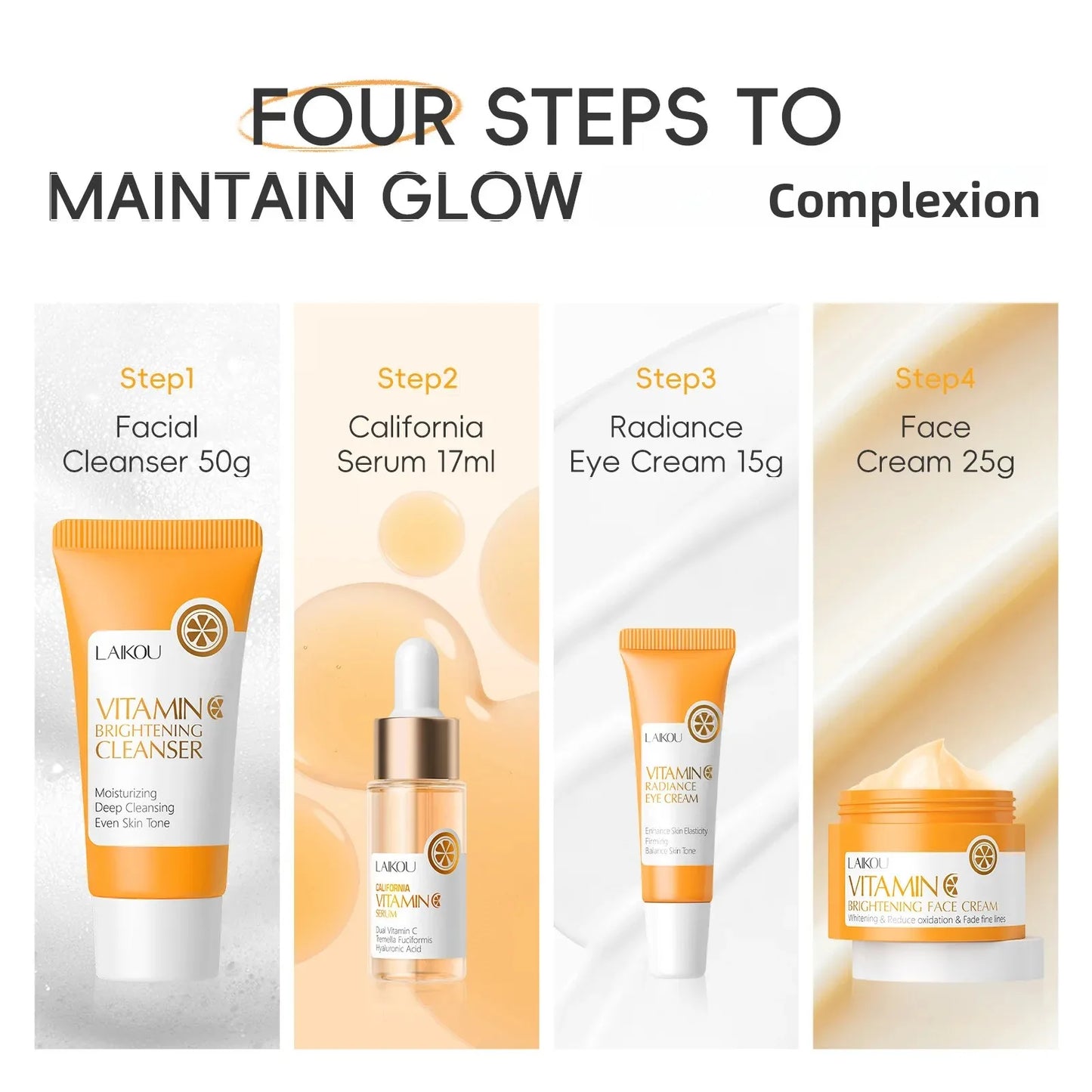 Brightening Vitamin C Skin Care Kit With Antiage Serum Hydrating Cleanser Moisturizing Eye Cream Face Treatment