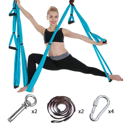 Full Set 6 Handles Anti-gravity Aerial Yoga Ceiling Hammock Flying Swing Trapeze Yoga Inversion Device Home GYM Hanging Belt