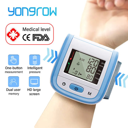 Yongrow Tonometer Automatic Wrist Digital Blood Pressure Monitor Digital lcd Sphgmomanometer Heart Beat Rate Pulse Meter