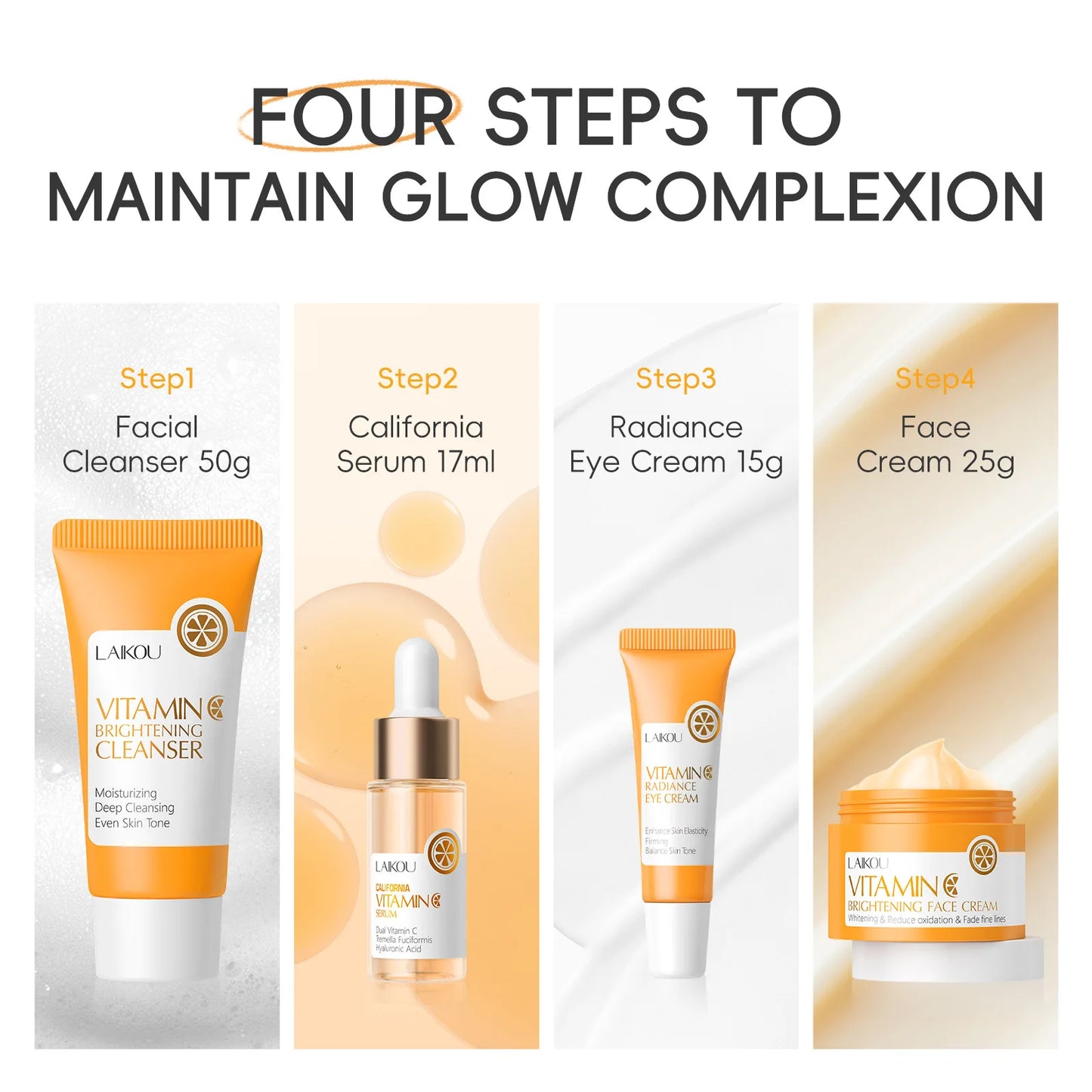 Brightening Vitamin C Skin Care Kit With Antiage Serum Hydrating Cleanser Moisturizing Eye Cream Face Treatment