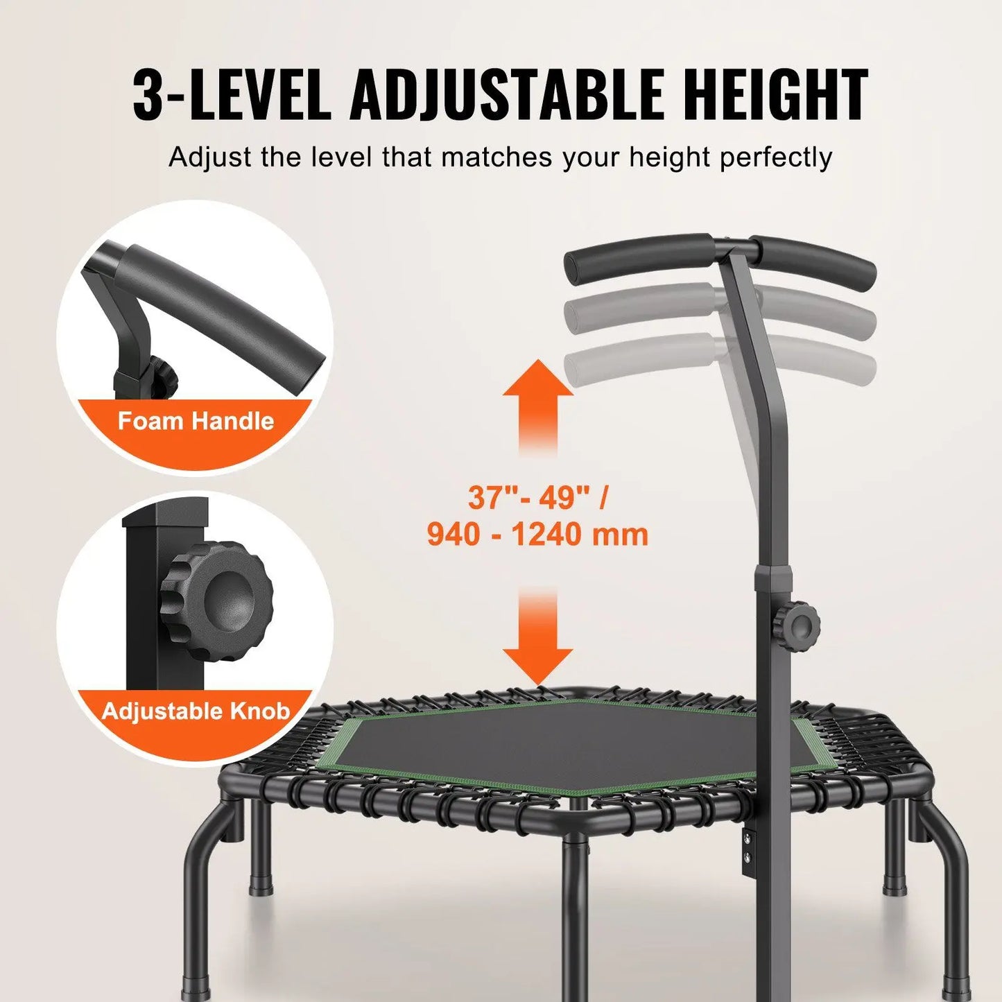 54.5\" Mini Fitness Indoor Exercise Rebounder Adults Trampoline with Handle Outdoor Sports Training Equipment